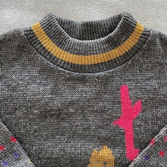 Vintage Mountain Downhill Ski Graphic Sweater Grey Pink Purple - Picture 8 of 15